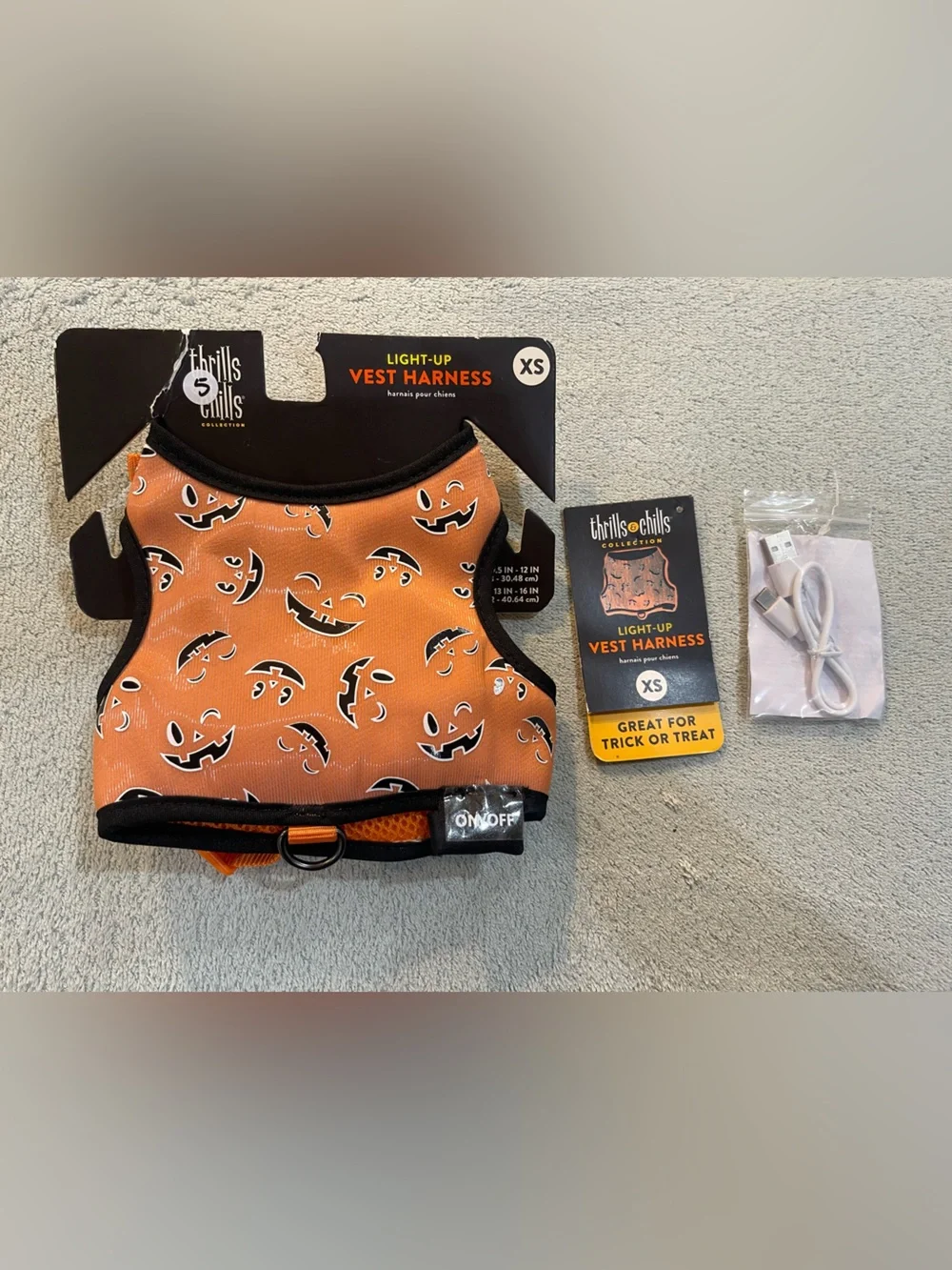 Orange Pumpkin Light-Up Vest Harness - XS